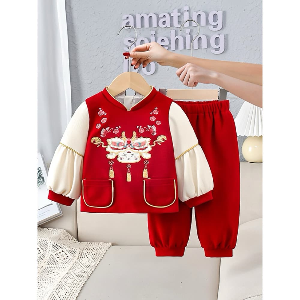Hanfu meninas estilo chinês terno primavera outono 2025 novo estilo crianças estilo chinês Tang terno bebê um ano de ida