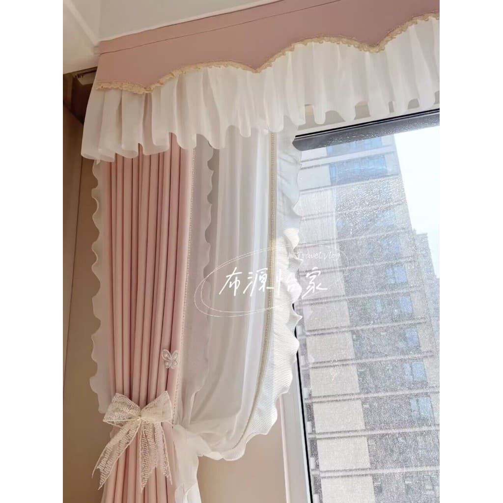 Cortina estilo princesa creme francês cortina cabeça fantasia cortina quarto infantil janela do chão ao teto Blackout co