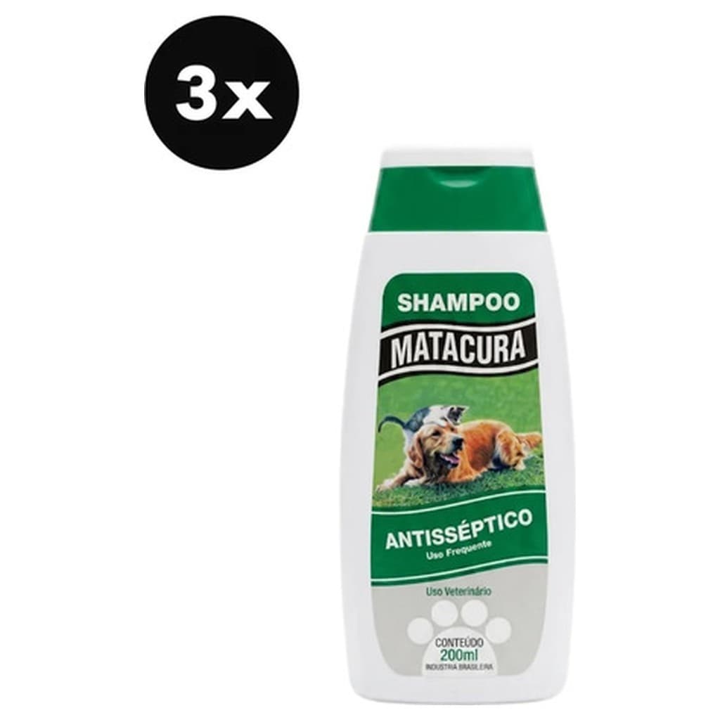 Kit 3 Shampoo Antisséptico Matacura 200ml Cães Gatos Higiene Pet Banho