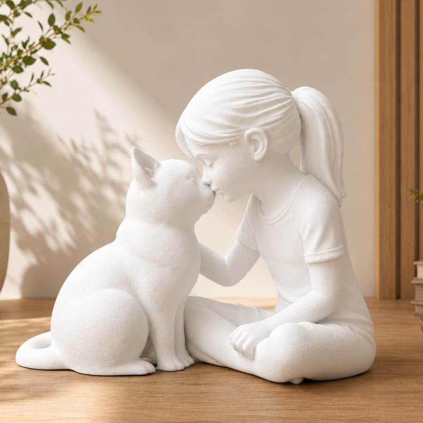 Escultura Mulher com Gato em Impressão 3D Decoração Minimalista Pet | Presente Criativo Amor Pet I Sala I Escritório