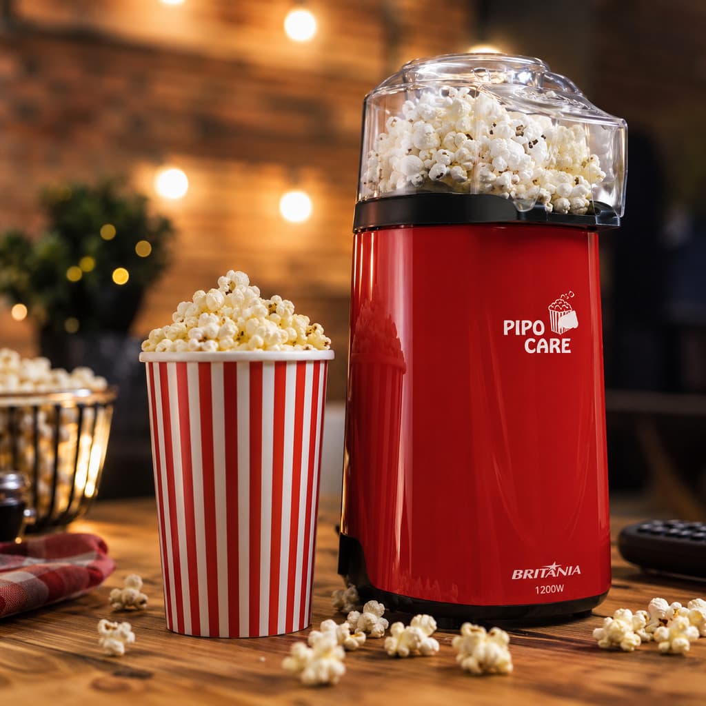 Pipoqueira Elétrica Pop Cine Manteiga Vermelha Agratto 220V Com Medidos Dosador Pipoca Sem Óleo Manteiga 1200W
