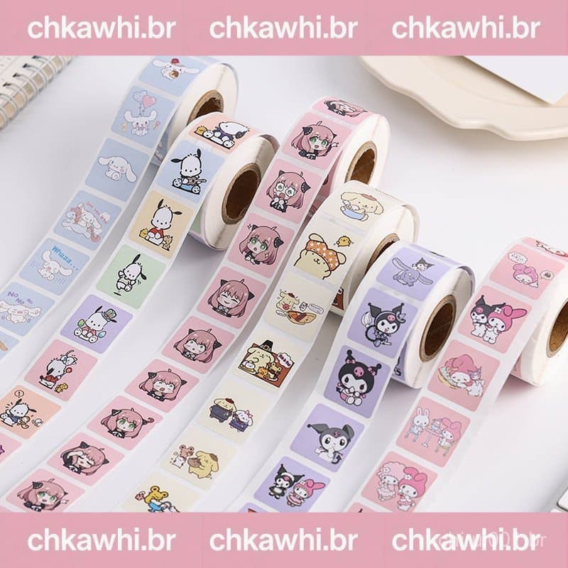 500Pcs/Roll Cartoon Sanrio Autocolantes Hello Kitty Cinnamoroll Kuromi Decalques Para Crianças Meninas Brinquedo