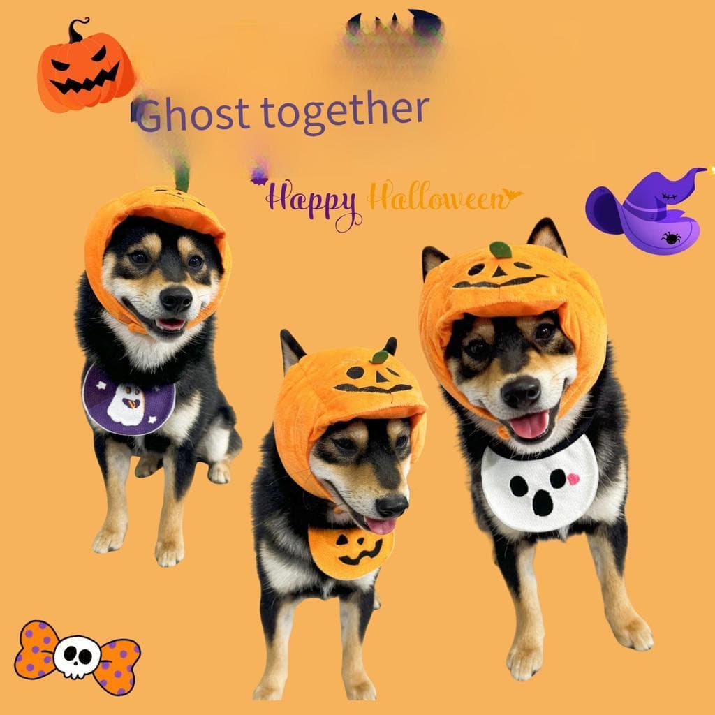 2026 Novo Traje De Halloween Para Animais De Estimação Abóbora Fantasma Design Chapéu Babador Saliva Toalha Bonito Decor