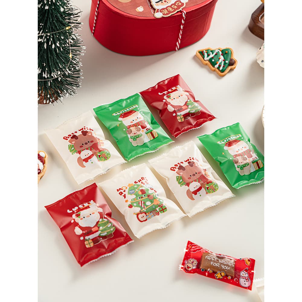 Saco de embalagem de biscoito de doces de natal floco de neve crocante auto-vedação separado pequeno saco caixa de bisco