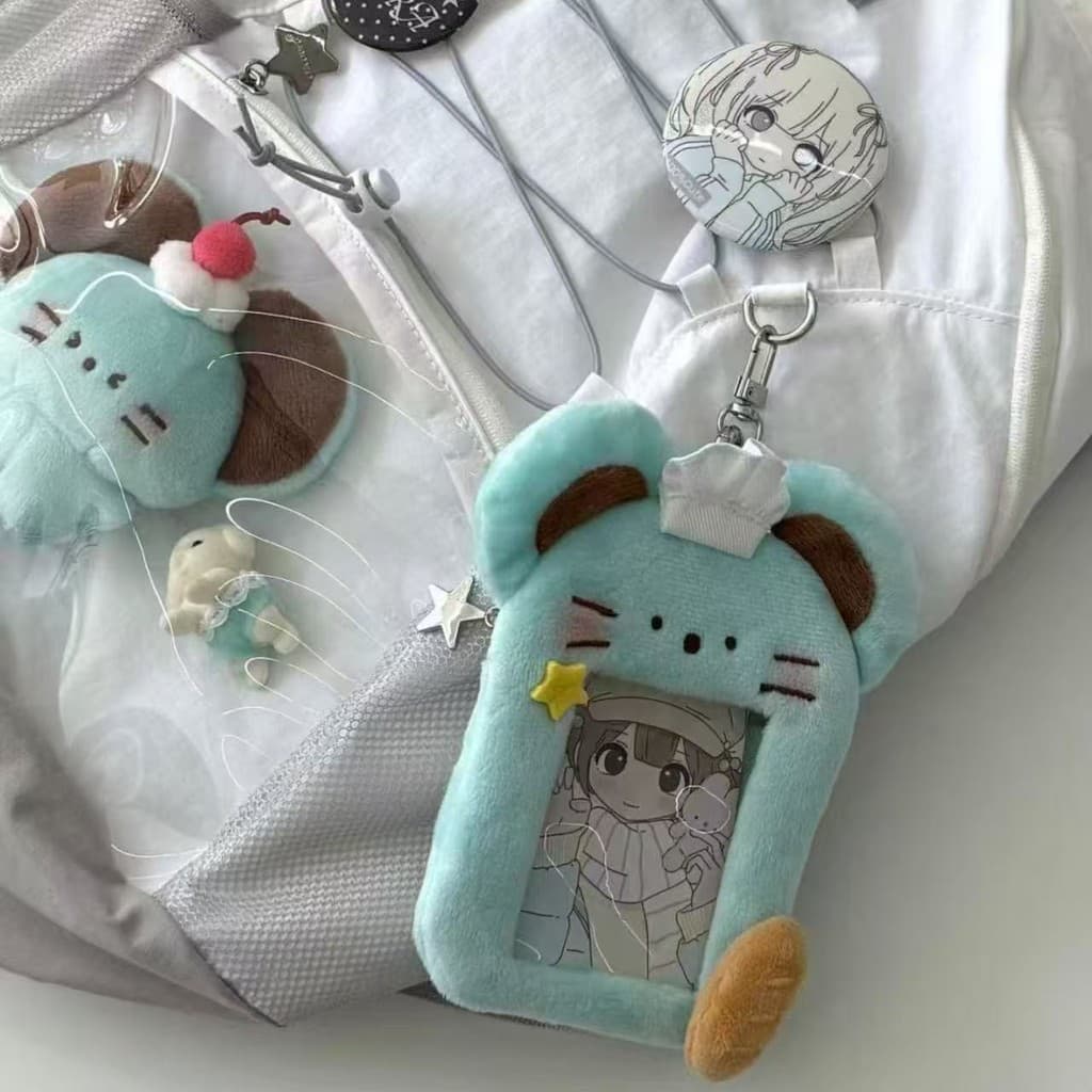 Ins coreano bonito hortelã Chocolate ganancioso rato rato titular do cartão de pelúcia estudante 10cm pequeno cartão Pol