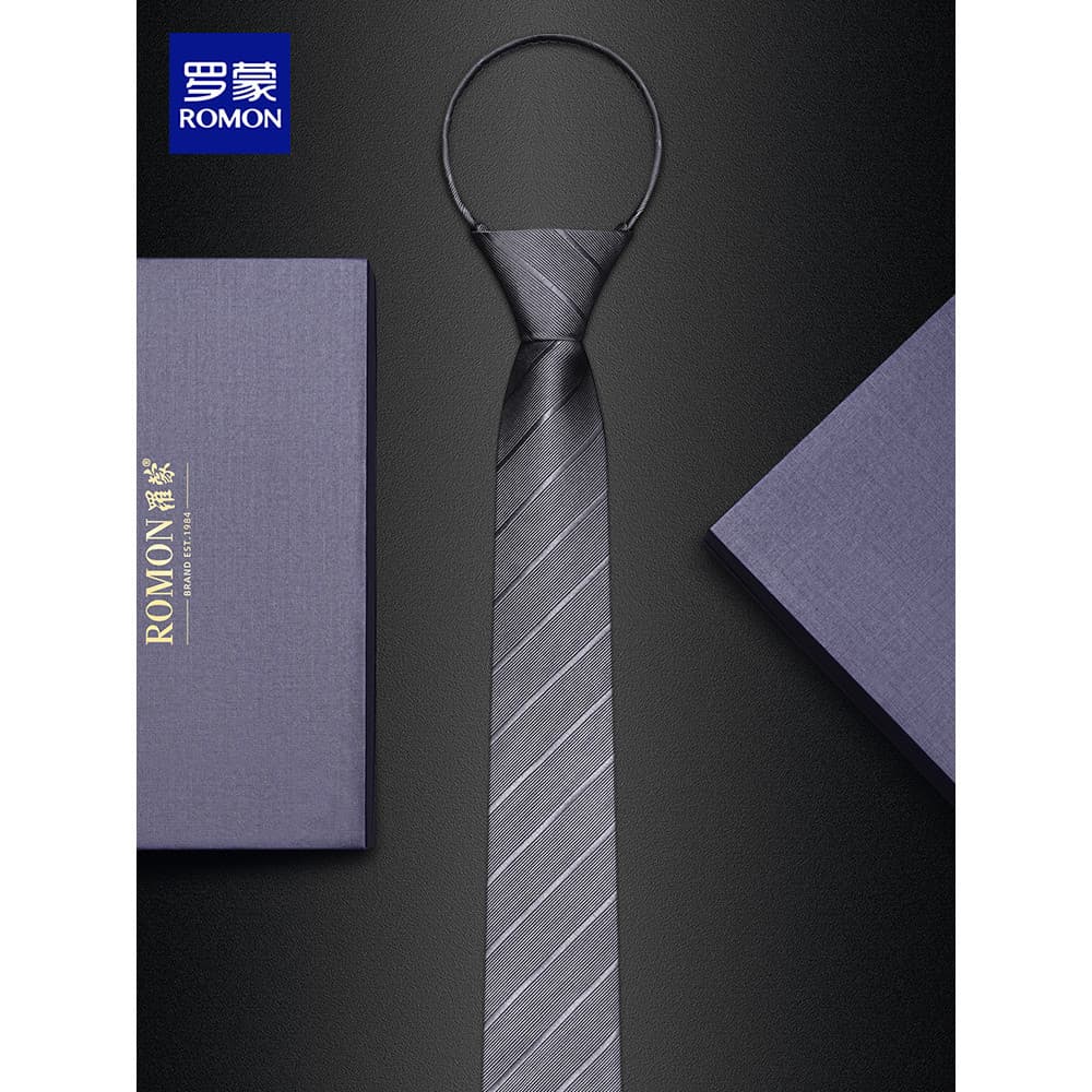 Lomon masculino gravata cinza estilo zíper versão coreana terno Formal negócios estreito fino preguiçoso pessoas sem nó