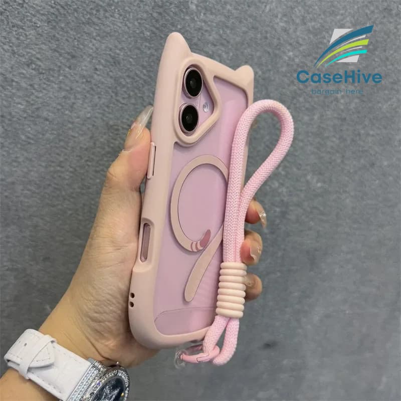 Capa De Telefone Magnética Com Orelha De Gato Fofa 3D Para iPhone 11 12 13 14 15 16 Pro Max 16 Plus 16E 17 18 Transparen