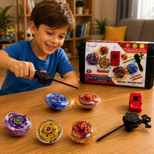 Kit Piões Lançadores Brinquedo Colecionavel Infantil Completo Diversao 16 Unidades