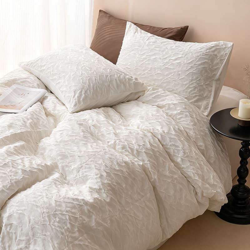 Conjunto de quatro peças de algodão totalmente lavado Jacquard estilo luxuoso leve capa de edredão impressa lençol de co