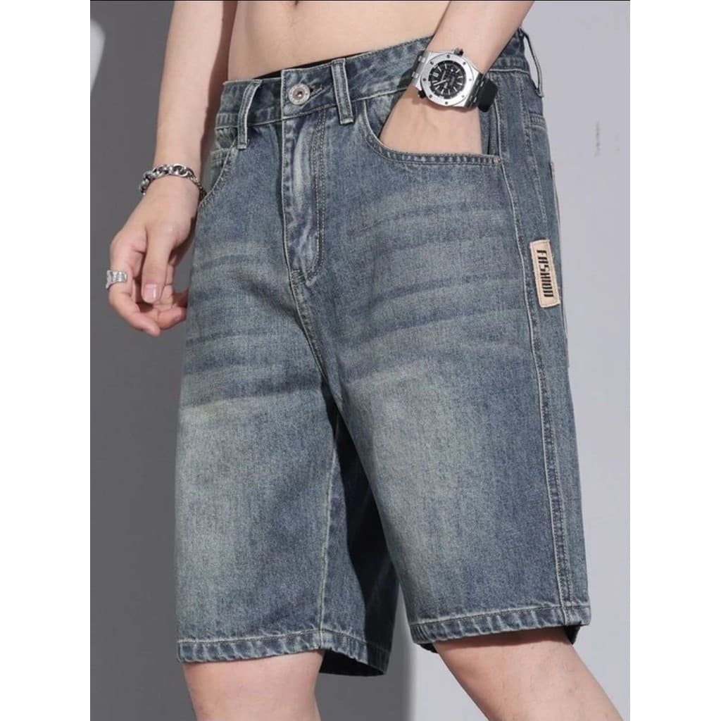 2026 novo estilo 5 pontos shorts masculinos Street Wear solto tamanho grande Casual Denim shorts masculino High-End cinc
