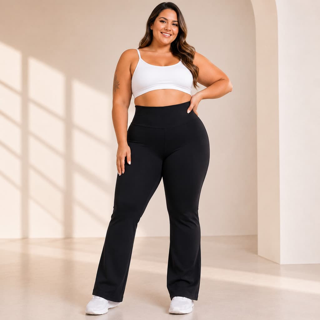 Calça Legging Flare Feminina Plus Size Cintura Alta Modeladora Empina Bumbum Academia Fitness