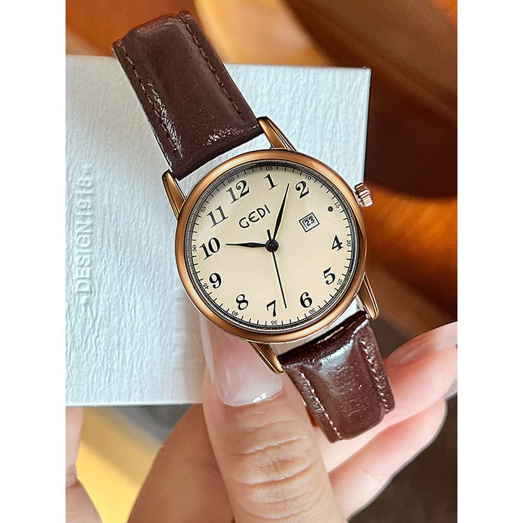 relogio feminino pequeno delicado relogio feminino GED Retro redondo senhoras relógio feminino luz luxo nicho simples Ca
