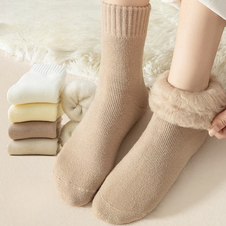 Botas De Inverno Femininas Meias De Lã Térmica Conjunto De Quente Engrossar Meia De Chão