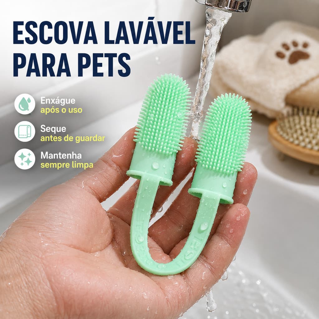 Dedeira Dupla Escova de Dente Pet Silicone Maleável Ultra Macia para Cuidado Bucal de Cães e Gatos