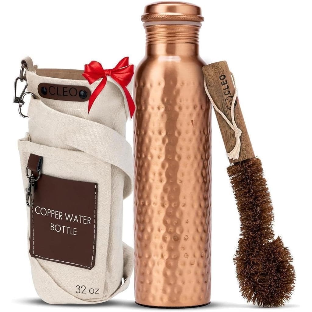 Garrafa de Água CLEOHOME 100% Cobre Puro para Beber, 32 Oz, Garrafa de Cobre Martelada Ayurvédica para Beber Água | À pr