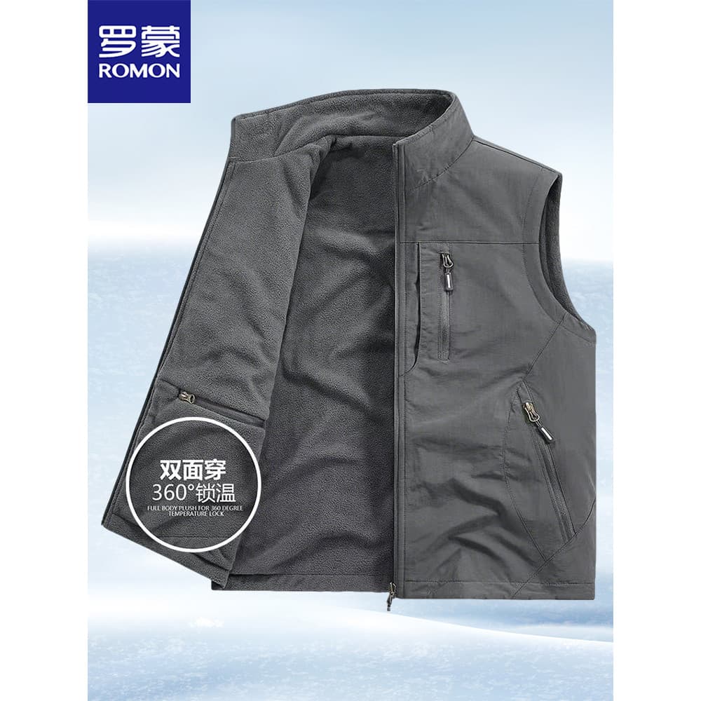 Romon masculino outono inverno colete quente à prova de vento jaqueta dupla face masculino sem mangas colete de carga