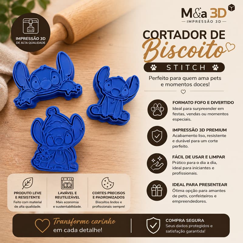 Cortador de Biscoito Kit 3 peças moldes de biscoito criativa e divertida, pasta americana e massinha