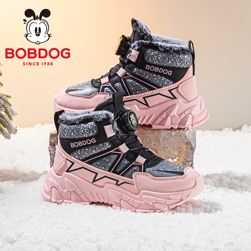 Bobo sapatos infantis para meninas tênis de lã de lã 2025 novo estilo inverno grande algodão quente botão giratório sapa
