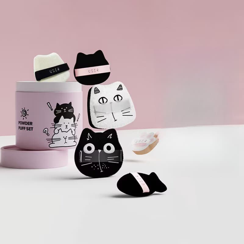 USER Meow divertido puff conjunto de 6 peças almofada de ar puff polegar pó solto maquiagem base líquida conjunto maq