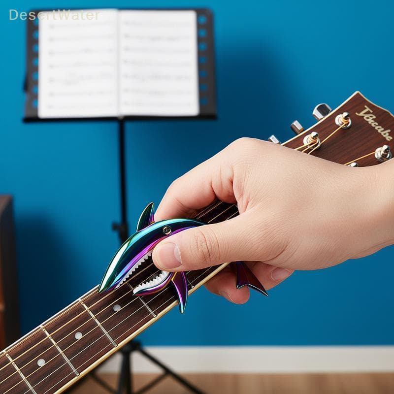 < DesertW > Portátil Em Forma De Tubarão Liga De Zinco Guitarra Capo Qui Liberação Anti Deslizamento Para Viagens Acampa