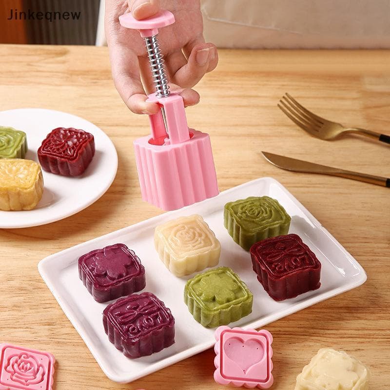 JNBR 5 Peças Conjunto De Molde De Bolo Lunar Chinês Prensa Manual Selos Ferramentas De Cozimento De Pastelaria Meio Outo