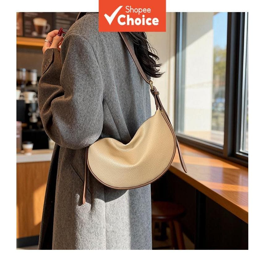 Nova Bolsa Hobo de PU da Moda para Mulheres | Bolsa Tiracolo de Couro Macio, Tendência Estilo Mocha Preguiçoso, Bolsa de
