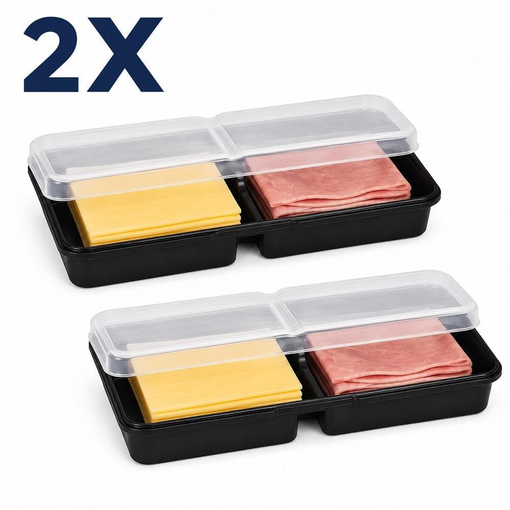 KIT 2 PORTA FRIOS DUPLO ORGANIZADOR GELADEIRA MULTIUSO TAMPA PRESUNTO QUEIJO POTE ALIMENTOS COZINHA