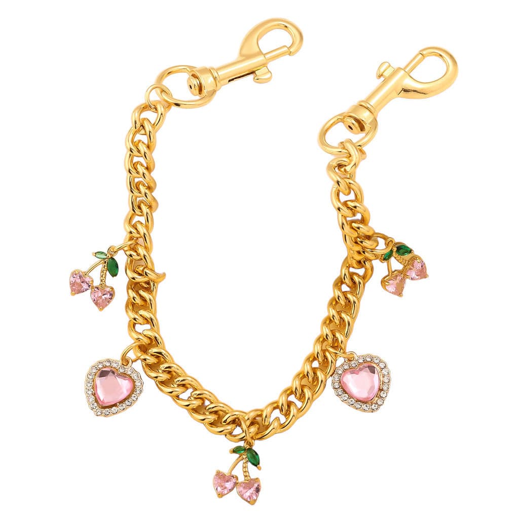 Bonito Cereja Ouro Corrente Chaveiro Rosa Cristal Coração Saco Charme Pingente