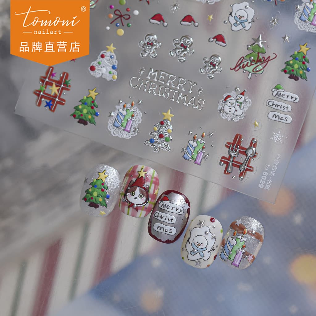 [Meow.sensei]tomoni adesivos de unhas metálicos, novos adesivos de unhas fofos de inverno, adesivos de decoração de unha