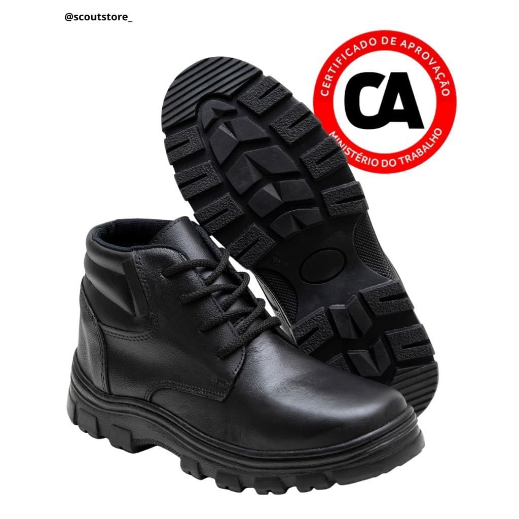 Bota Coturno 100% Couro Legítimo com Cadarço  Bota de Segurança com CA Sola Borracha Palmilha Anatômica Bico PVC