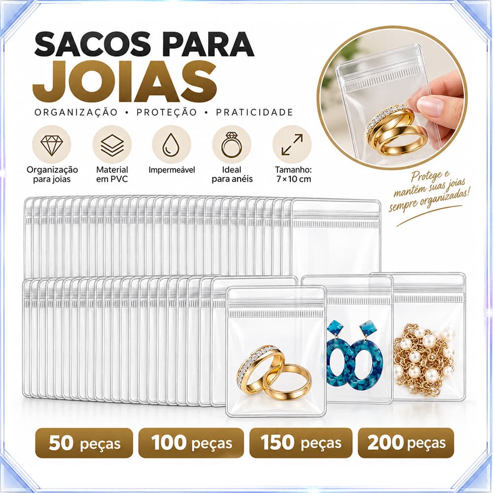 50/100/150/200 peças saco de armazenamento de joias transparente Material de PVC 7*10cm à prova d'água Reutilizável
