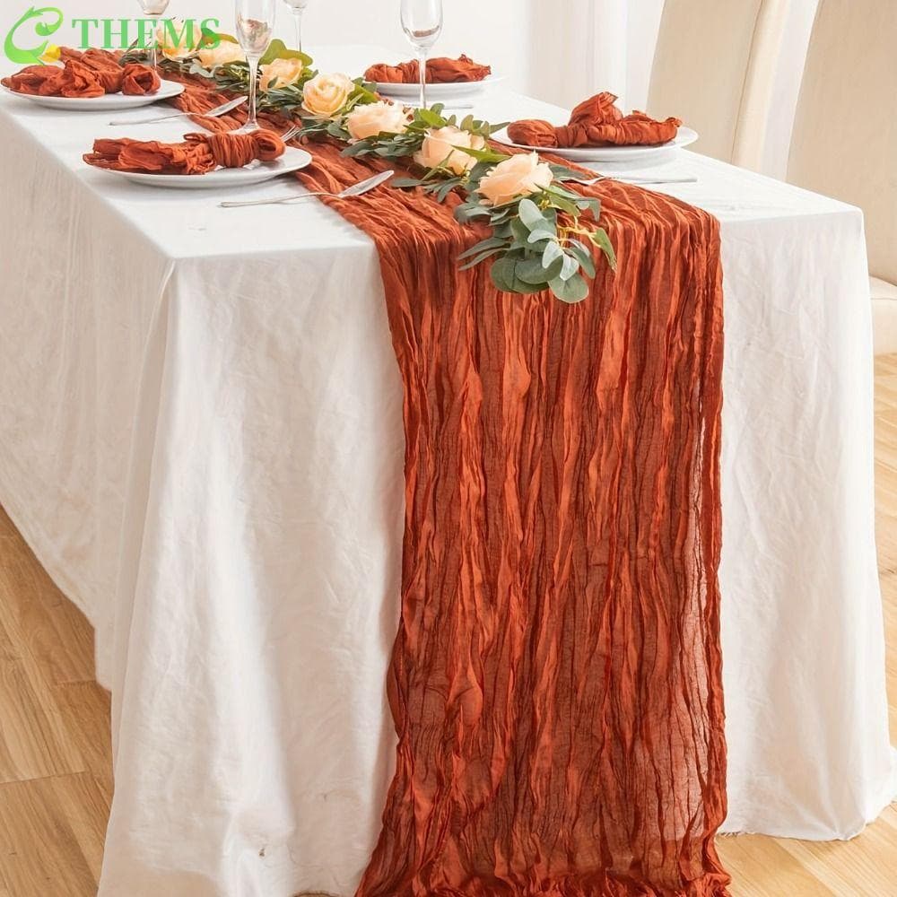 Corredores De Mesa THEMS , Toalha De Gaze Vintage 90x180/300cm , Configuração Boho Semitransparente