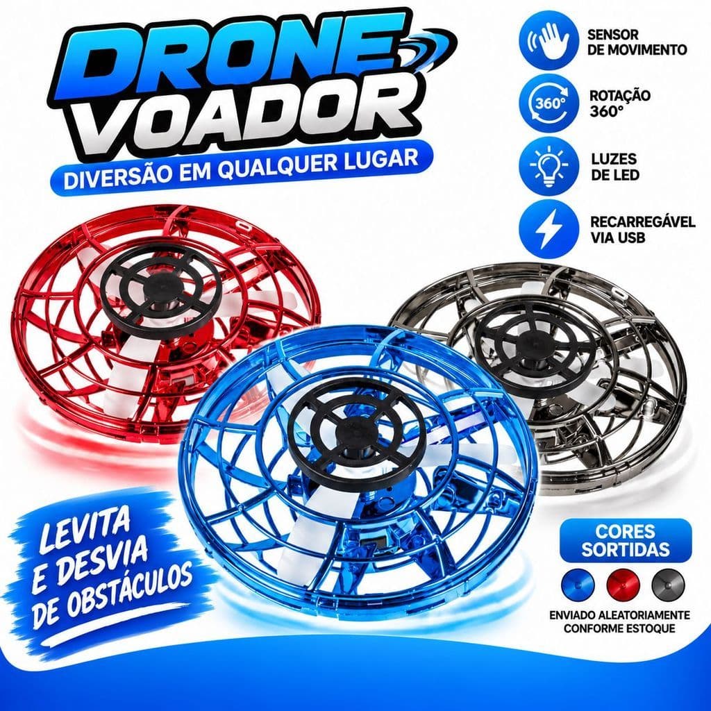 Drone Voador Infantil Sensor de Movimento Brinquedo com Luz Recarregável USB