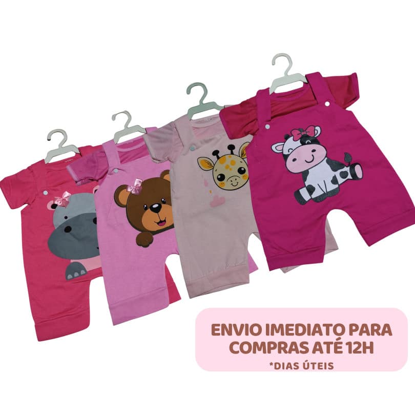 Kit Jardineira Feminina e Blusa Básica / Bebê Menina / Tamanho 2 a 4 meses
