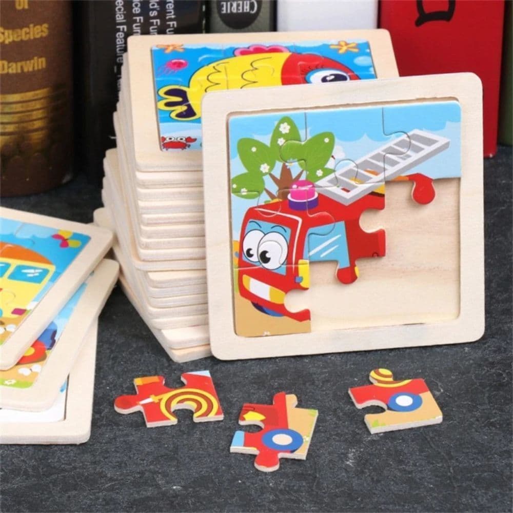 Kit com 10 Quebra-Cabeças de Madeira Infantil – 9 Peças Cada, Animais Educativos