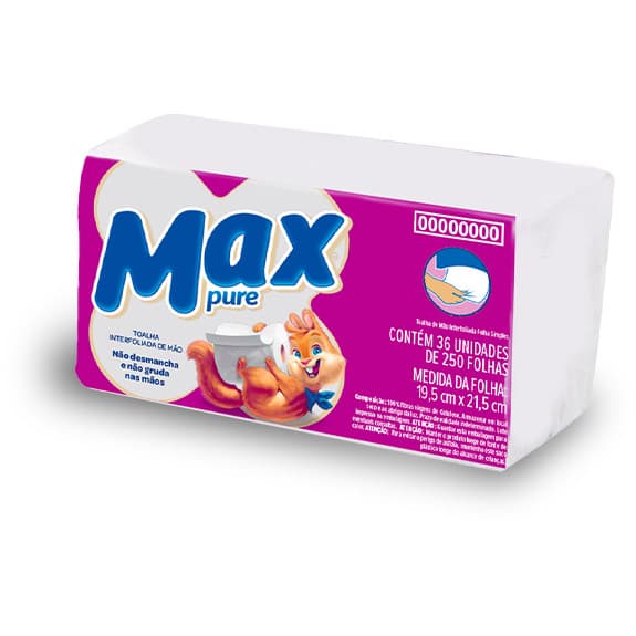 Papel Toalha Interfolhado Max Pure 100% Celulose Virgem 250 Folhas