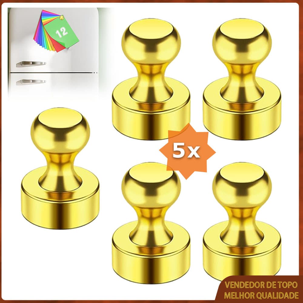 5 Pçs Super Forte Ímã De Neodímio Pinos Magnéticos Otário Percevejo Aço Push Pin Para Geladeira Quadro Branco-Ouro