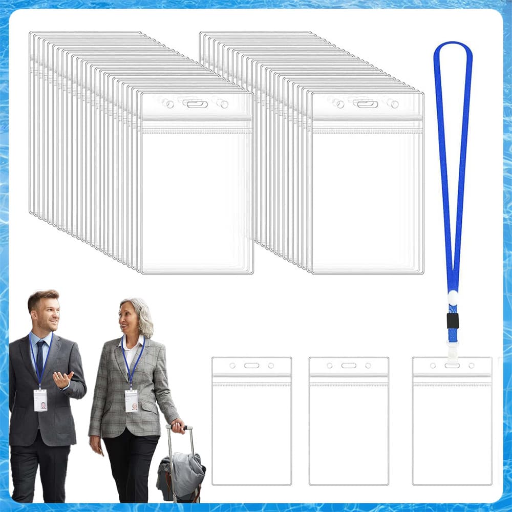 Pacote com 50 porta-crachás de identificação,porta-crachá de identificação vertical com zíper impermeável