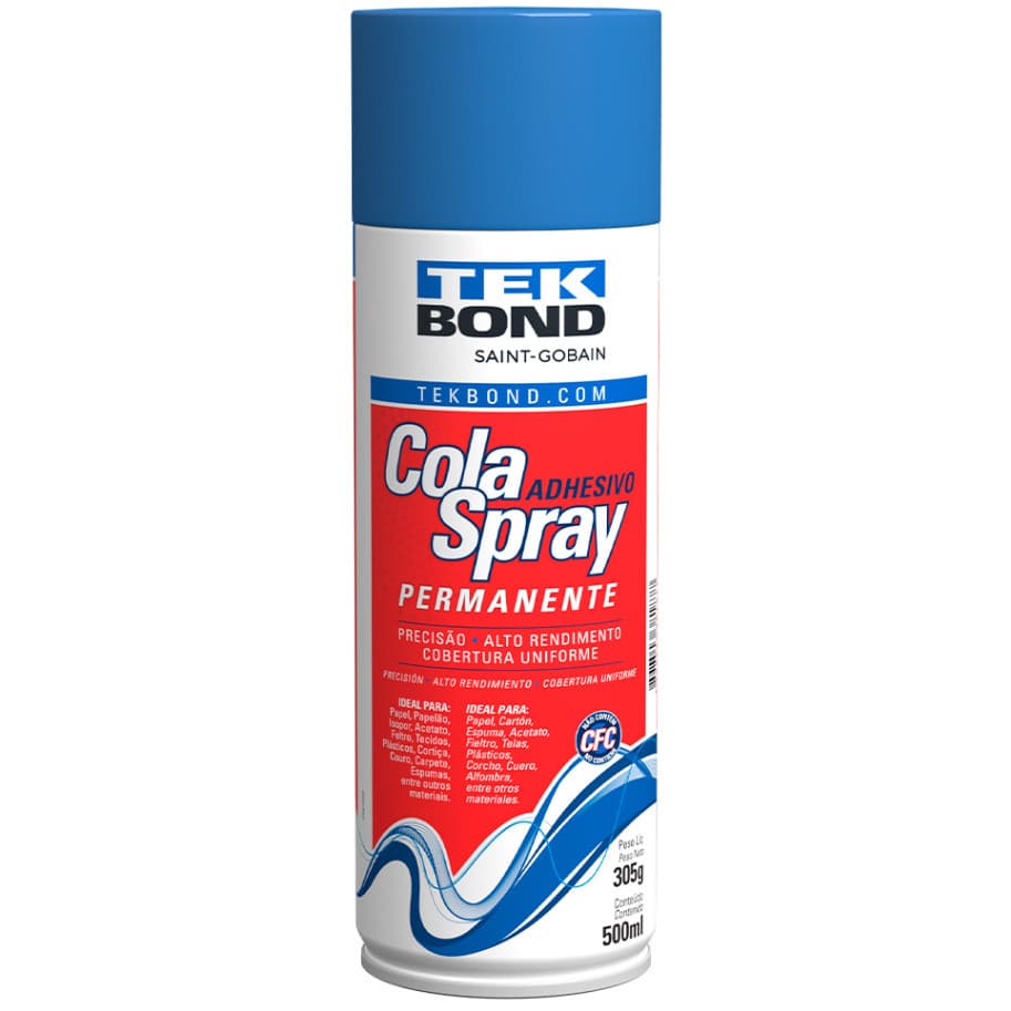 Cola Spray Tek Bond Permanente  500ml 305g - Cola Spray Para madeira, Tecidos, Borracha, Espuma , Artesanato