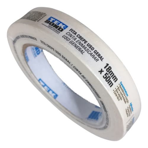 Fita Adesiva Crepe Uso Geral Resistente 18mm X 50m Tekbond Cor Branco Liso PROMOÇÃO