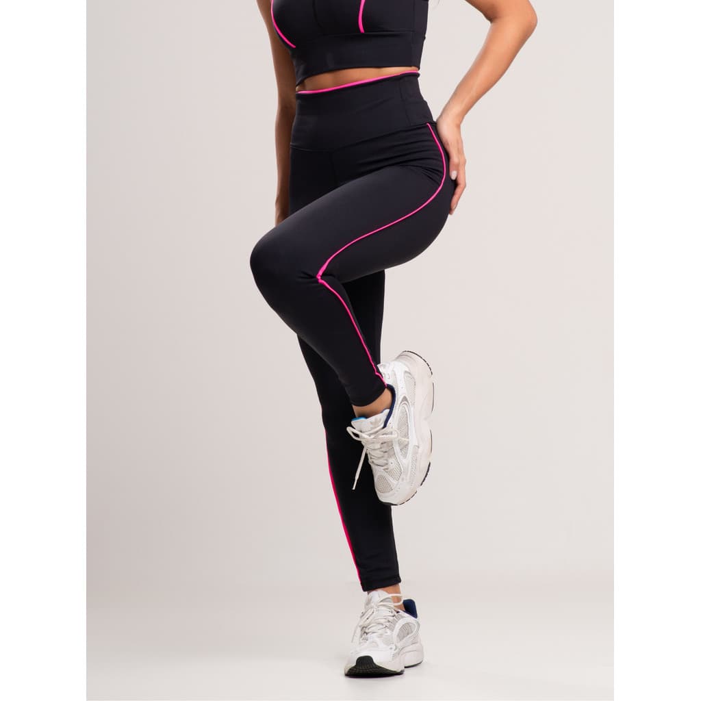 Calça Academia Feminina Legging c/ Detalhe em Vivo Colorido