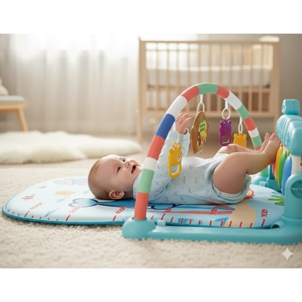 Tapete Musical Infantil Interativo Piano Educativo Sons Luzes Atividade Bebê Azul Brinquedo