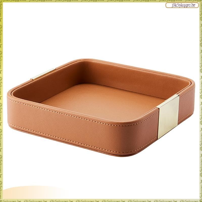 [Elqn] Bandeja De Armazenamento De Mesa De Couro Quadrada Para Chaves Gaveta Joias Europeias