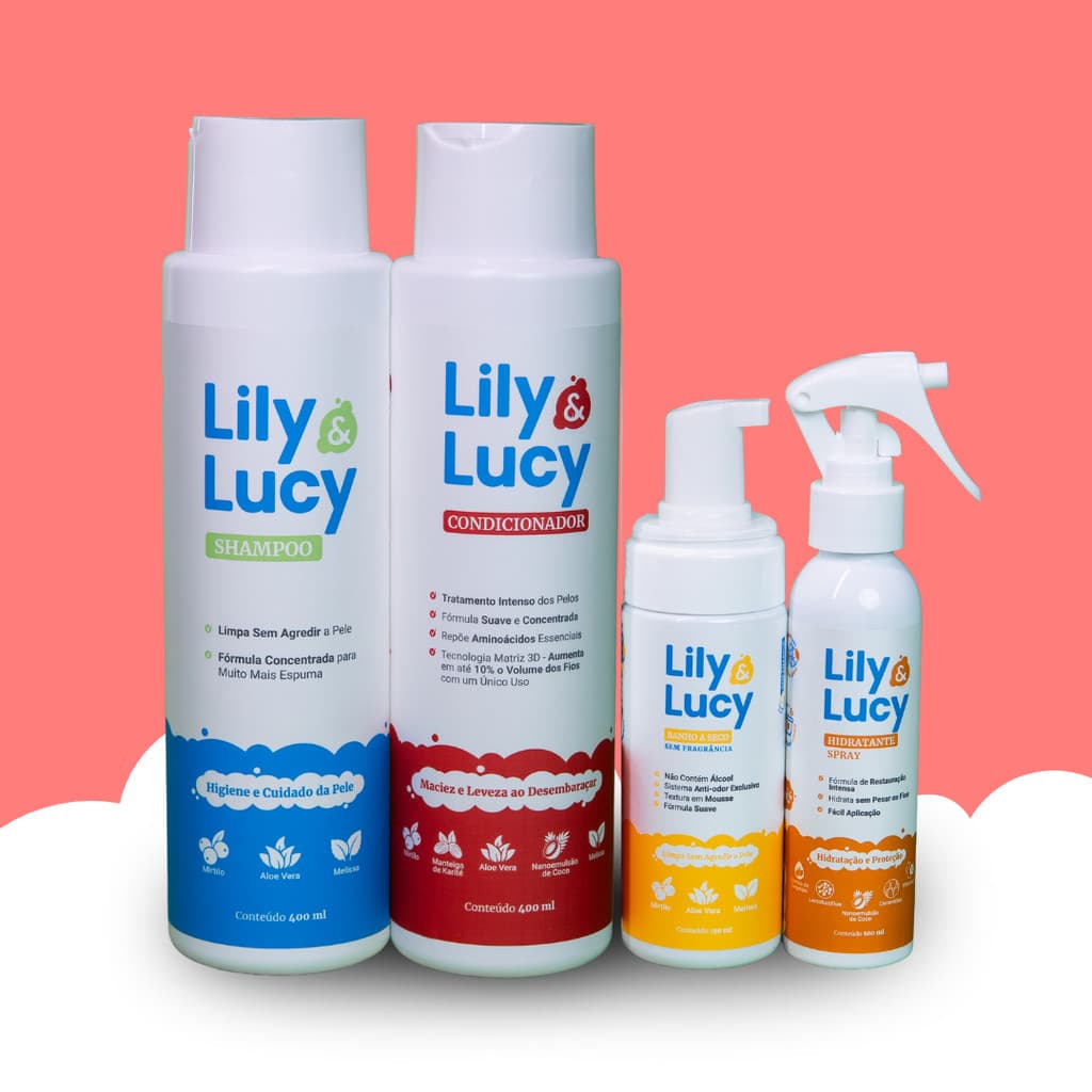 Shampoo e Condicionador 400ml, Hidratante Spray 100ml e Banho a Seco S/F 150ml Para Pets Wesen Green | Combo Lily&Lucy