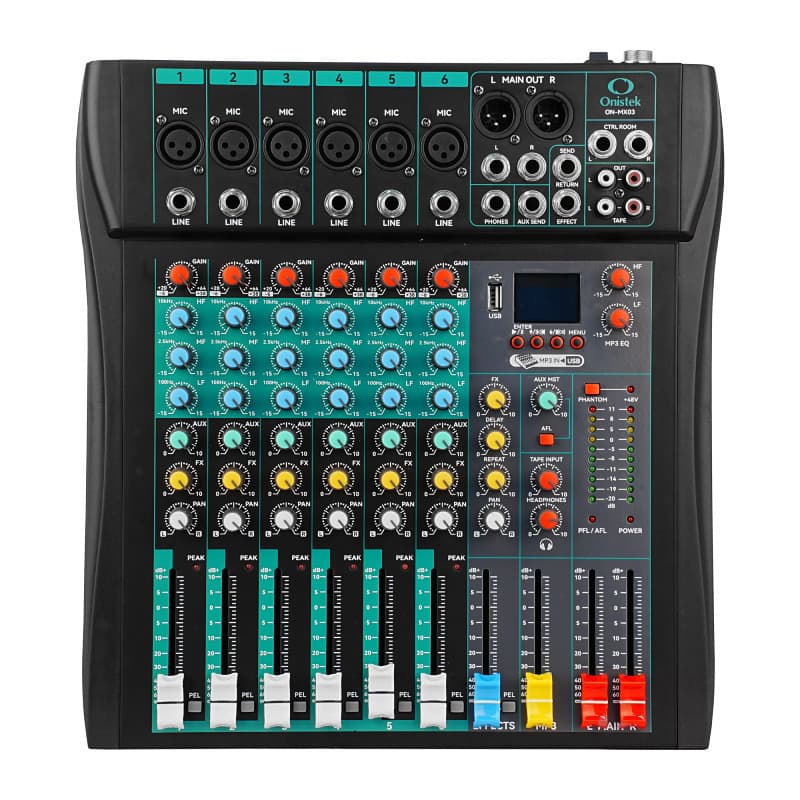 Mesa de Som 6 Canais Compacta Efeitos Phantom Power Onistek ON-MX03
