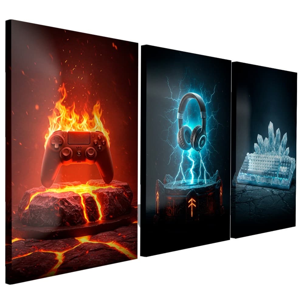 Kit Quadros Decorativos 3 Peças Jogo Video Game Controles Para Parede Quarto Sala