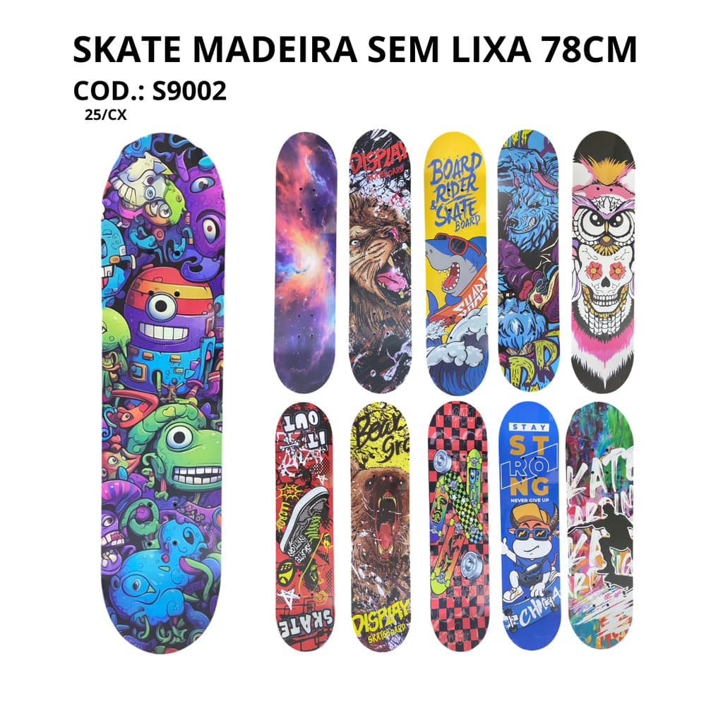 Skate Infantil de madeira Varias Estampas 78x19.5 sem lixa