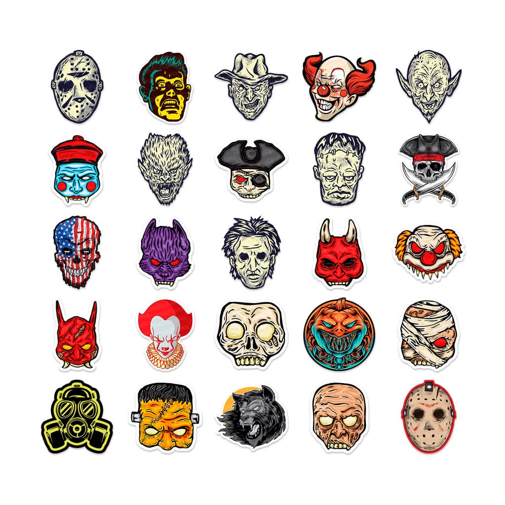 Adesivos Terror | Pack com 25 Unidades Sortidas | Estilo Terror |  À Prova d’Água