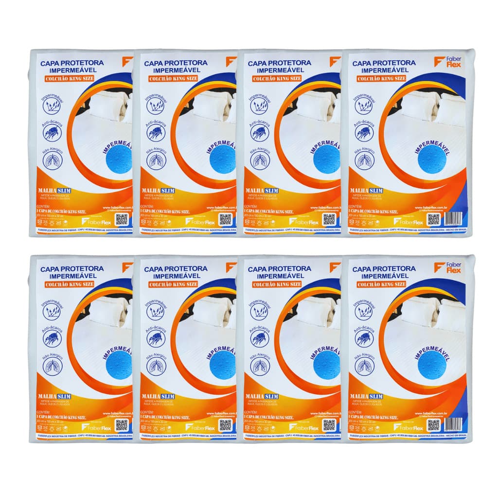 Kit 8 Capas Protetoras King Size Impermeável Antiácaro Malha Slim Silenciosas