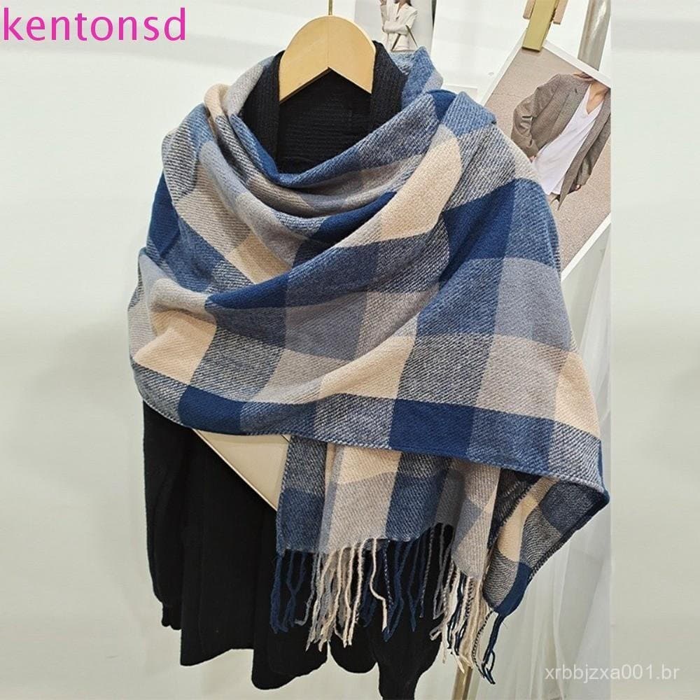 Xale De Caxemira De Imitação KENTONSD , Lenço Xadrez Quente Com Borla , Envoltório De Grosso Estilo Coreano À Prova De V
